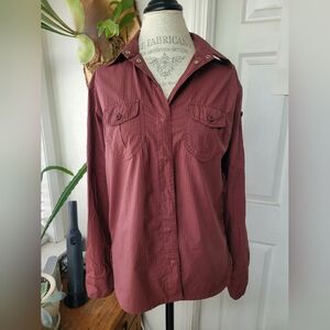 REI Women's Kayaking Hiking Shirt Pink Long Sleeve Snap Front UPF 30+, sz L